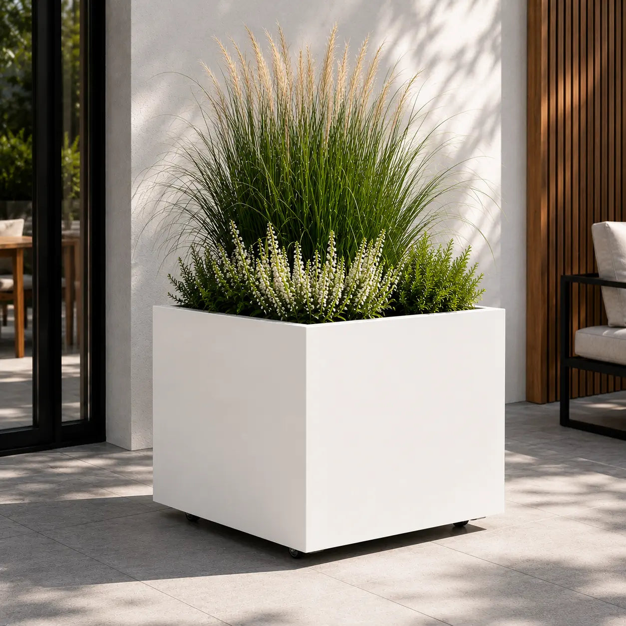 stalen plantenbak op wielen 100x100x60